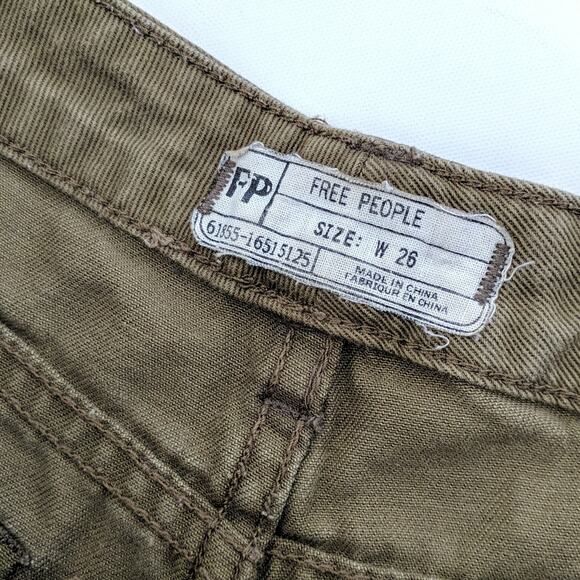 Free People Distressed Raw Cut Off Shorts Olive 26 - Picture 3 of 9